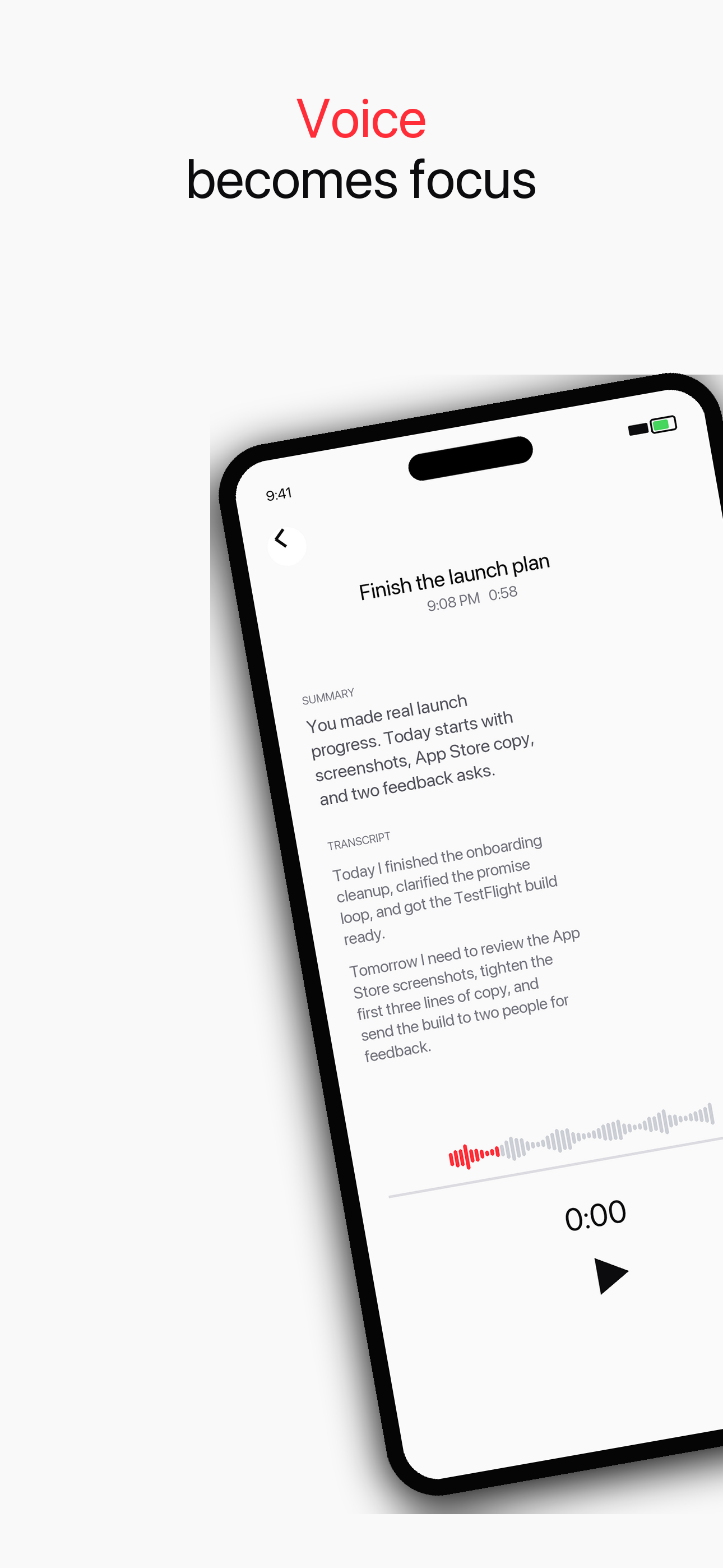 Promise Notes summary and transcript screenshot
